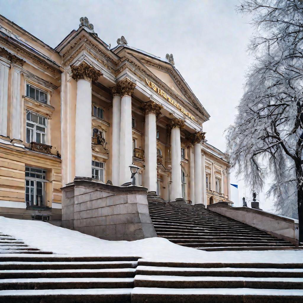 3384325 Главное здание ВТБ в зимний пасмурный день.