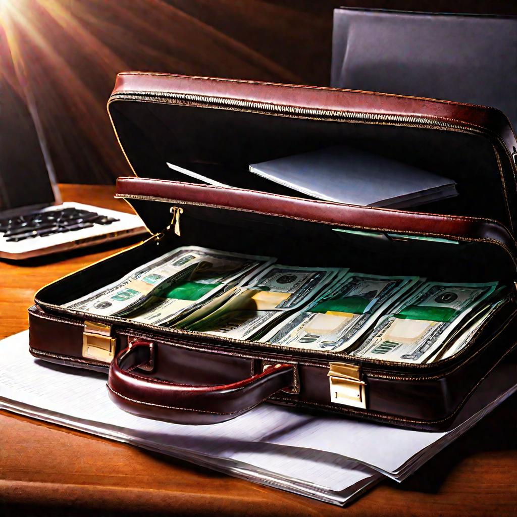 3392466 Деловой портфель с деньгами, калькулятором и ноутбуком