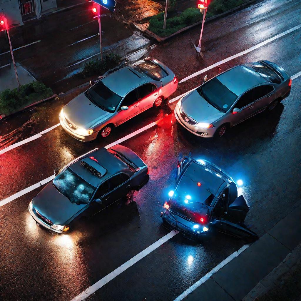 3352749 Авария двух машин на перекрестке ночью