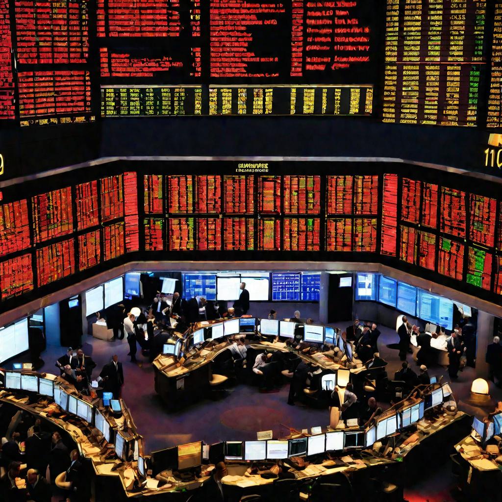 3513046 Торговый зал биржи во время продажи акций