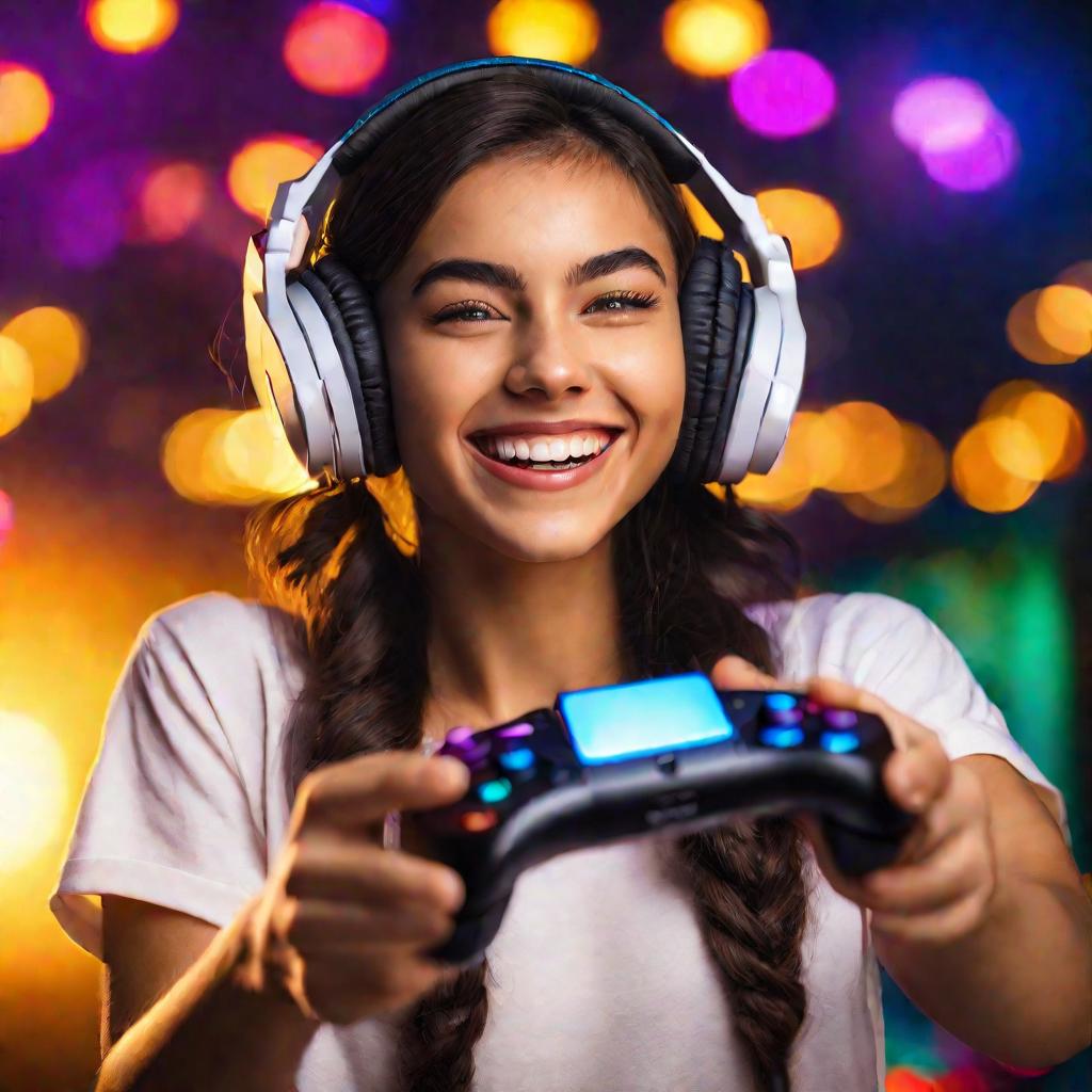 3517103 Девушка счастлива от компьютерных игр